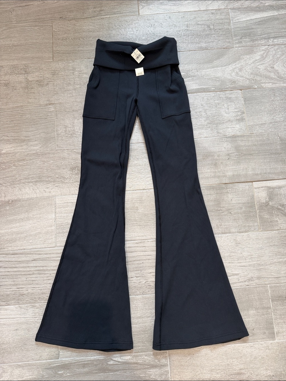 aerie Black Fold-Over Waist Boot Cut Pants